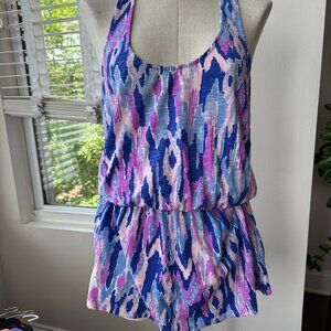 Lilly Pulitzer Tideline Dress Mini Smocked Waist A-line Cotton Blend Size Large